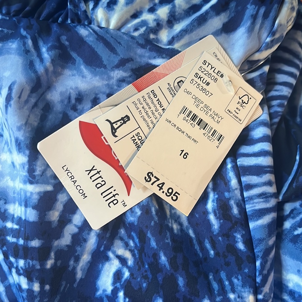 Women's Lands' End Bust Minimizer Squareneck Tankini Top Blue - Picture 3 of 5